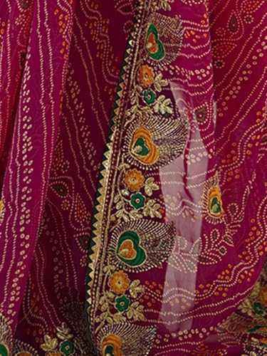 Image of Satrani Women's Georgette Bandhani Printed Embroidered gota lace Saree with Unstitched Blouse Piece