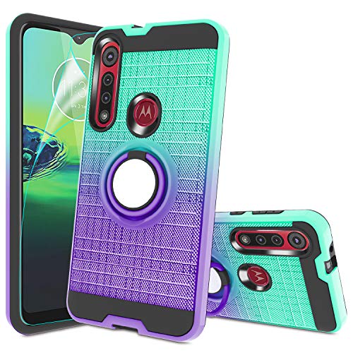 Moto G8 Play case, Moto One Macro Phone Case with HD Screen Protector,Atump 360 Degree Rotating Ring Holder & Kickstand Bracket Cover Phone Case for Motorola Moto G8 Play Mint Purple
