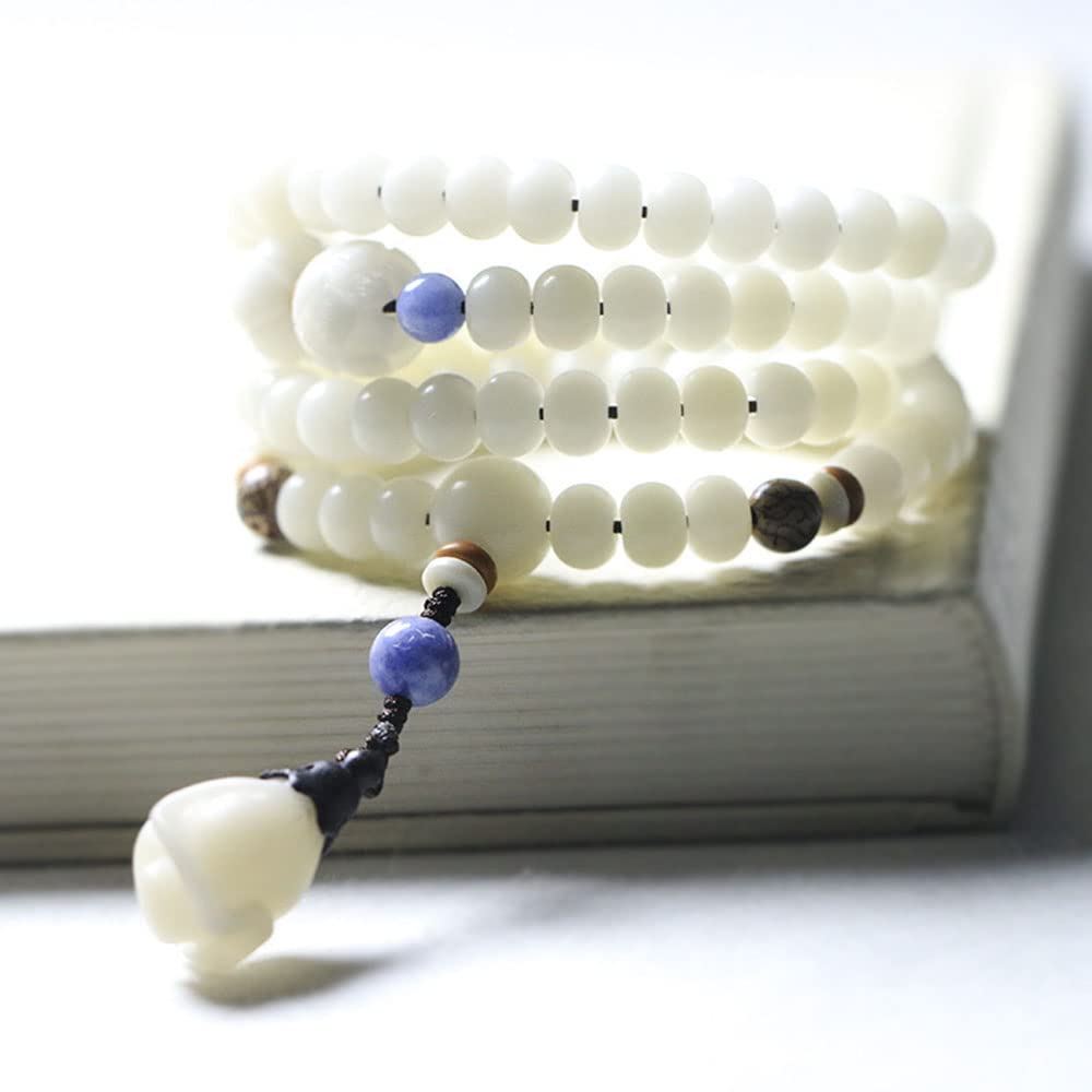 108 Bracciale Bodhi in Giada Bianca Collana con Perline di