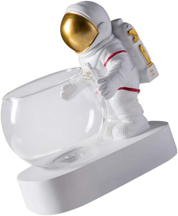 Uonlytech Astronaut Shape Vase Water Planting Glass Vase Plant Terrarium Transparent Vase with light for Home Office Decoration (Golden)