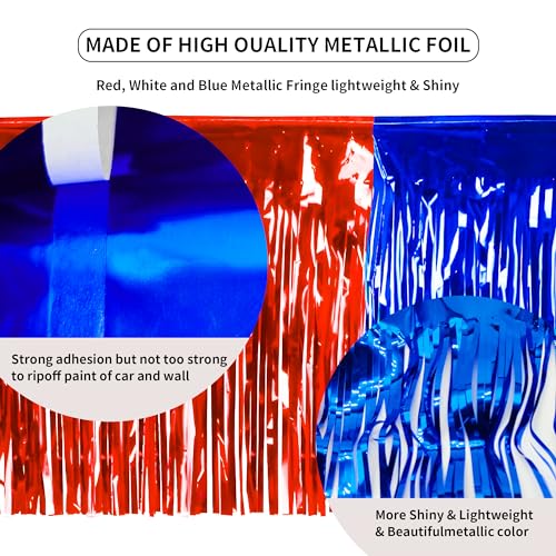 Image of 4th of July Decorations 4 Pack Tinsel Foil Fringe Garland Curtains Streamers Hanging Red White Blue Fringe Backdrop Banner for Parade Floats Decorations 4th of July America Patriotic Day Memorial Day