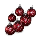 Material: Glas, Kappe: Eisen Loberon Weihnachtsschmuck 6er Set Roubi, Weihnachtskugeln, Glas, Eisen, rot