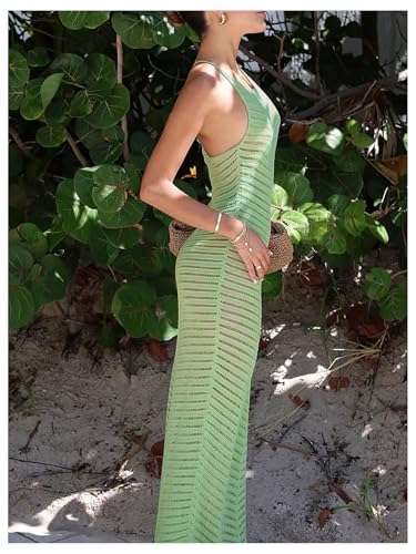 MakeMeChic Women's Hollow Out Cover Up Dress Tie Backless Halter Neck Sleeveless Beach Swimsuit Maxi Dresses2