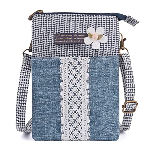 WITERY Leaf Pattern Canvas Cell Phone Purse Wallet Lightweight Small Crossbody Purse Bags for Women Girls