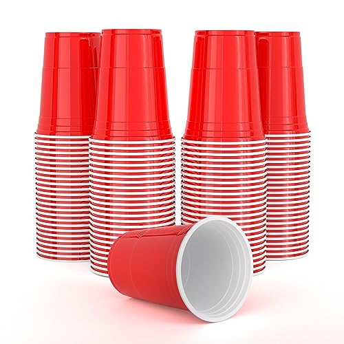 AOLUXLM Plastikbecher Original American Red Cups 100 Stück Mehrweg Partybecher Set Becher Plastik 473ml 16oz Getränkebecher für Party Geburtstag Hochzeit
