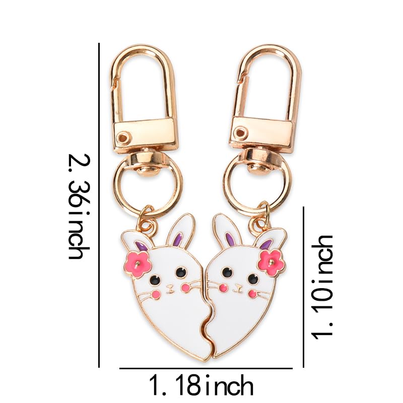 Matching Keychains for 2 Best Friends Sisters Cute Rabbit Bunny Key Chain Charms Accessories for Backpack Friendship Gifts for Teen Girls BFF Big Little Twin Sisters Christmas Birthday Gifts Ideas2