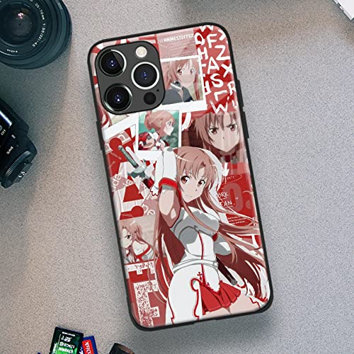 Heminjyjef Japanese Anime Non-Slip Glass Cell Shell Manga Pattern Design Protective Cover Anti-Drop Phone Case (Sao Yuuki Asuna,For Iphone 13 Pro) #TOP5