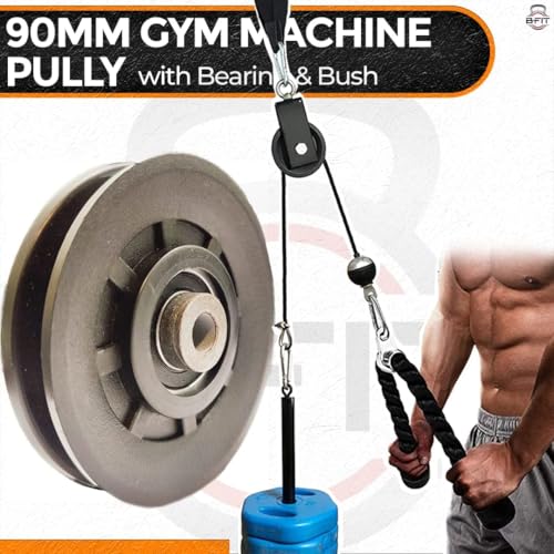 Image of B Fit ABS Plastic Gym Pulley with inbuilt Bearing and Bush- Heavy Duty Wheel Cable Gym Fitness Equipment Replacement 4 Pcs (90 MM-4 Pcs) | Gym Machine Attachment
