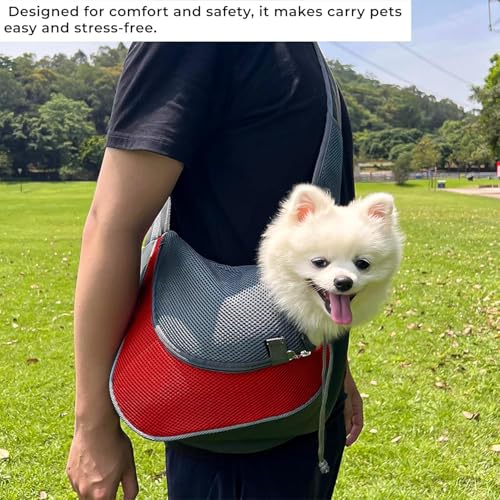 Image of Kraptick Pet Sling Carrier, Pet Carrier Bag for Shitzu Puppy, Cat, Rabbit with Comfortable Adjustable Pouch Single Shoulder Carry Tote Handbag for Pets (Large, Red)