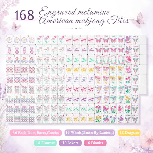 Soulchen 1.2 Inch Butterfly Themed American Mahjong Set, 168 Melamine Tiles - image 4