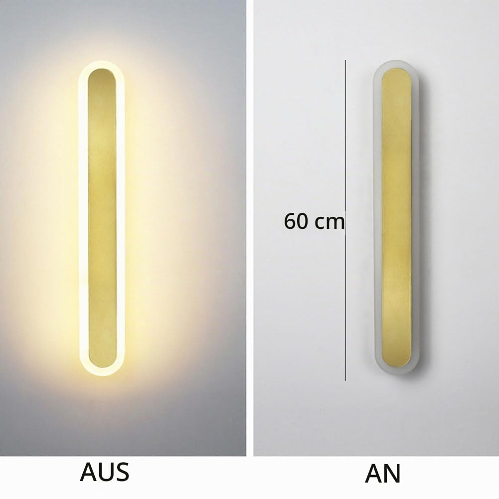 LED Wandleuchte Innen Hand Bewegungsmelder Wandlicht Dimmbar Akku Lange Wandlampe Kabellose Nachttischlampen 3 Farbmodi Wandbeleuchtung Up und Down Beleuchtung USB Aufladbare Leselampen Gold