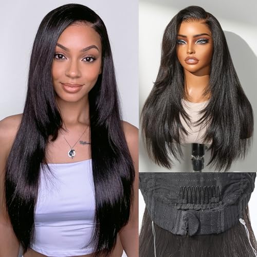LUVME HAIR 7x6 HD Lace 2.0 Upgrade All-Day Comfor Wig PartingMax Lace Wigs 200% Density Yaki Straight Lace Front Wigs Human Hair Pre Cut Plucked Lace Frontal Glueless Natural Black Color 14 Inches