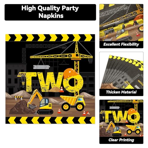Image of 100 Pcs Construction Party Plates and Napkins Set Construction Truck Birthday Party Decorations Supplies Tableware Construction Themed Party Favors for Birthday Party Decorations Serves 25