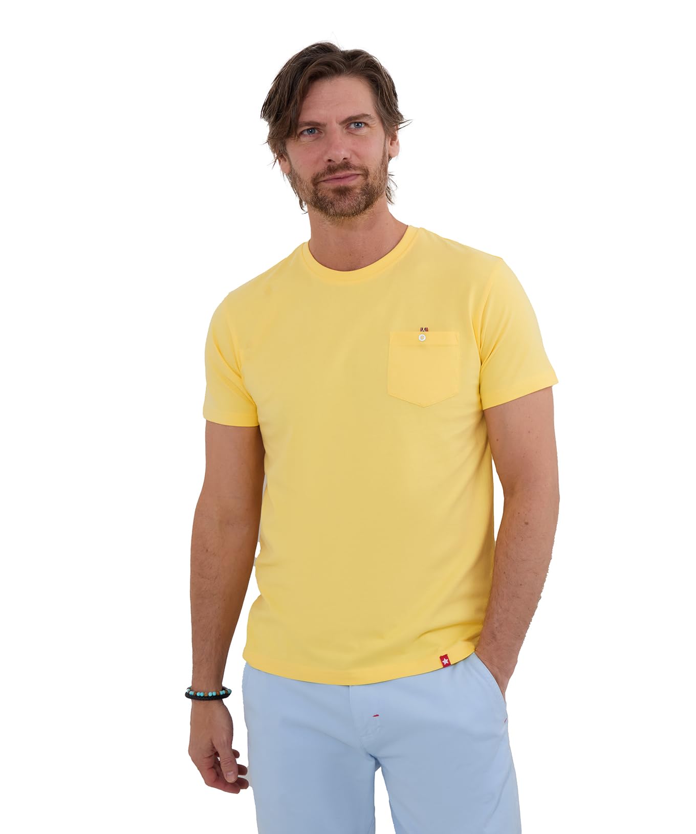 Joe Browns Men's Fashion Basic Chest Pocket Crew Neck T-Shirt, Regular Fit, Yellow, L