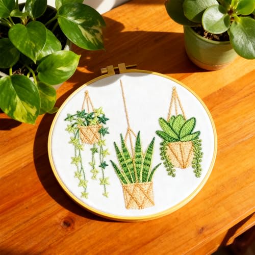 Image of BEUNITONE 4 Set Embroidery Kit for Beginners, Vase Plants Cross Stitch Kits, Needlepoint Kits for Adults with Instructions and Full Kit, Creative Hand Embroidery Patterns for Cloth and Home Decor