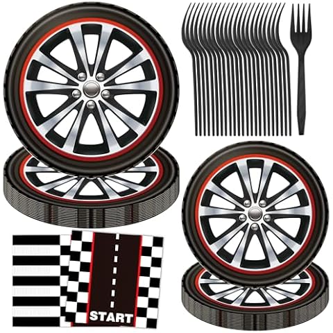 Race Car Birthday Party Decorations, 96pcs Racing Car Party Plates Napkins Cars Birthday Decorations Hotwheels Birthday Party Supplies for Kids Boys Birthday Party Decorations Baby Shower, Serves 24 Cover