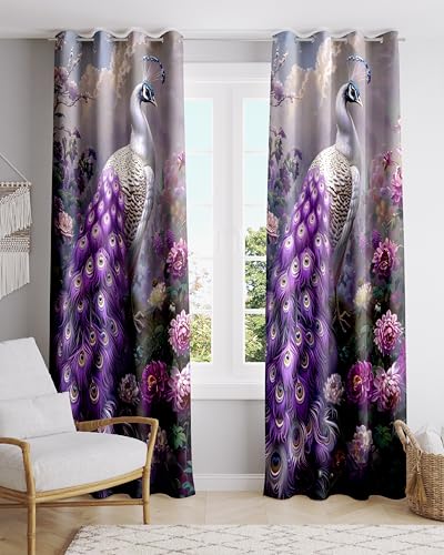 Image of Ultimate Trends Digital Printed |Peacock Prints| Light Filtering Curtains for Windows & Doors | Multiple Styles & Colors | Set of 2 | 5 FEET