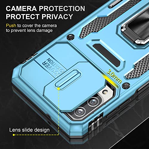 Image of Slide Camera Cover with Ring Holder Mobile Phone Case Cover for Samsung Galaxy A12 / M12 / F12 (Blue)