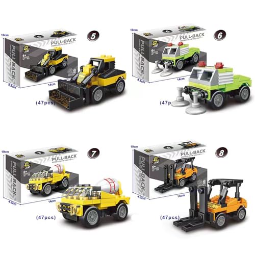 Enhana QZH167-NO.KY84053-8 8Pcs City Pull Back Car Building Blocks Set, Fire Truck Ambulance Building Block Engineering Vehicle Police Cars Stem Building Toys,Best Gift thumb #3