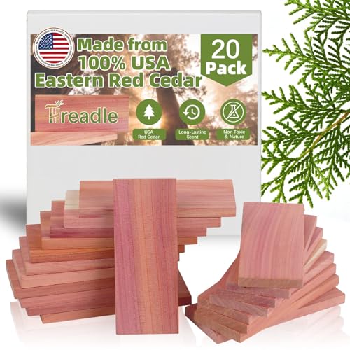 100% Natural Red Cedar Blocks for Clothes Storage, 20 PCS Drawer Freshener, Cedar Blocks for Closet, Storage Bags, Cabinets