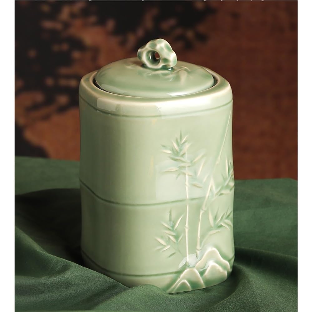 Słoik na cukier ceramiczny pojemnik uszczelniony do przechowywania herbaty luzem, pojemnik na przyprawy kuchenne, chiński zestaw do herbaty, pudełko na prezent z dwoma słoikami na herbatę (A)