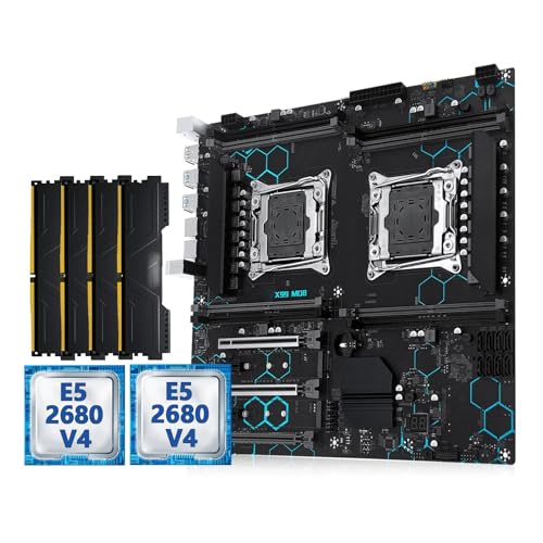 Gaming WiFi Kit de Carte mère Double processeur Fit for Machinist X99 MD8,Intel Xeon E5 2680 V4 LGA2011-3, 32 Go RAM DDR4, Puce C612 en Option(Motherboard+CPU)
