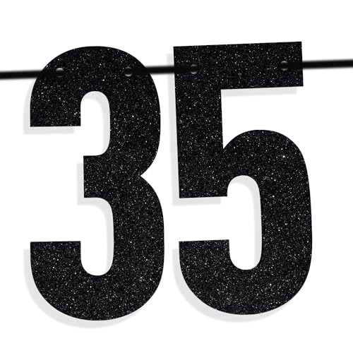 Image of Black Glitter Holy Sh*t You're 35 Banner, Happy 35th Birthday /Cheers to 35 Years, Funny 35th Birthday Party Decorations Supplies