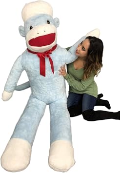 Big Plush 6 Foot Giant Sock Monkey - Blue Color Soft Huge Stuffed Animal Made in USA America