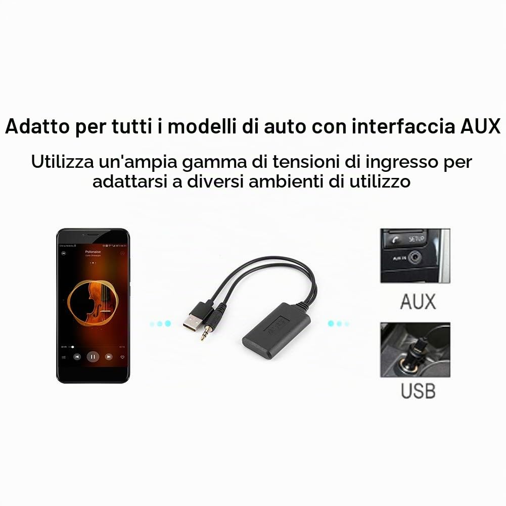 Cavo Audio Bluetooth, Cavo AUX‑IN Bluetooth, Cavo Audio AUX per Auto 3,5 Mm/0,14 Pollici Adattatore Ricevitore Bluetooth HIFI Musica Stereo Accessori Auto