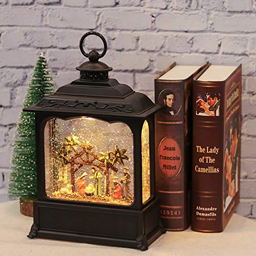 Image of Eldnacele Nativity Musical Snow Globe Lantern Battery Operated with Timer | USB Powered Singing Snow Globe, Swirling Water Glittering, Christmas Holiday Decorations Gifts for Adults and Kids