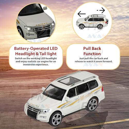 Image of Alloy Metal Pull Back Die-cast Car 1:32 White Pajero Model with Sound & Music, Toy Cars for Kids Durable and Fun Gift for Boys and Girls