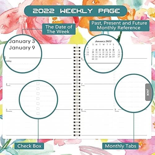 2022 Planner - Weekly Monthly Planner 2022 from Jan to Dec, 8" x 10", Planner 2022 with Thick Paper, Twin-Wire Binding, Back Pocket, Flowers