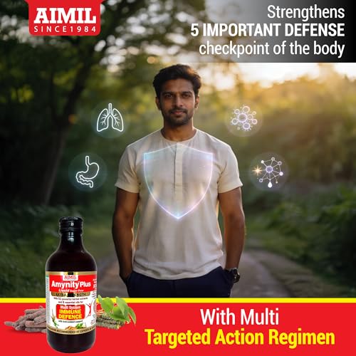 Image of AIMIL Amynity Plus Syrup - 200ml (Pack of 2) | Eases Breathing & Clears Respiratory Airways | Fights Cold | Helps Balance Immunity | Amla, Giloy, Tulsi, Ashwagandha, more Herbs & Antioxidants