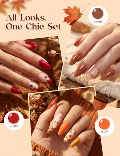 Image of Beetles Fall Gel Polish Set - Hema-Free Retro Reverie Collection,30 Colors Autumn Burgundy Orange Colors Gel Nail Kit with Base Top Coat Swatch Card, Soak Off UV LED Polish for Nail Art Salon DIY Gift