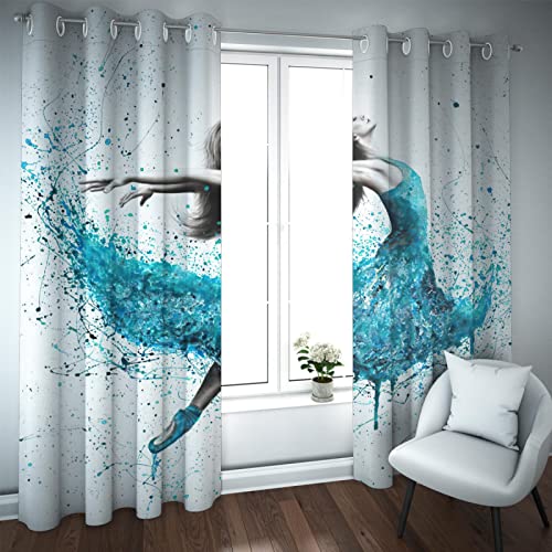 GaNkas Rideaux occultants isolés thermiquement pour Chambre 2 Panneaux Set Ballet Girl Drapes Blue Skirt Rideaux pour Salon Rideau de Style hôtel H300xB140