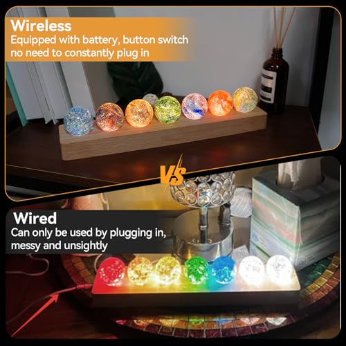 Image of JOJOCY 7 Colors Glass Ball Night Light with LED Wooden Base Rechargeable, 4cm /1.6in Healing Spheres Balls for Meditation & Decor Lights Gift for Friends Boys Girls Teacher (Base & Balls)