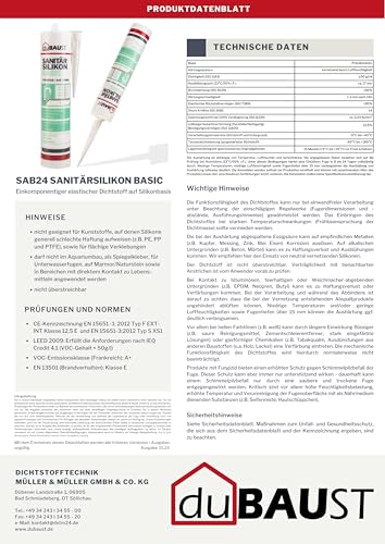 dubaust SAB24 Sanitärsilikon Basic elastisch dauernassbeständig schimmelresistent Bad Küche Dusche Feuchträume 300ml Kartusche (transparent)