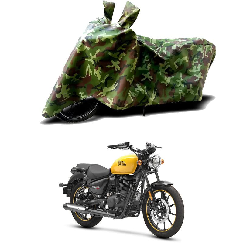 Image of 100% Water Resistant Bike Scooty Two Wheeler Body Cover Compatible For Royal Enfie Meteor 350 /UV-Rays /Heat Protection /Birds Dropping /Scratchproof /Dust proof /Waterproof /All Varient[Green MJ]