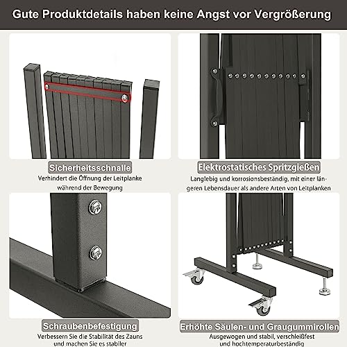 OUUTMEE Scherengitter ausziehbar outdoor Zaunrollen mit maximaler Breite 330cm x Höhe 120 cm, Teleskop-Tor, Baustelle/Bahnhof/Schule/Garage, Zauntor (leicht, kompakt) Schwarz