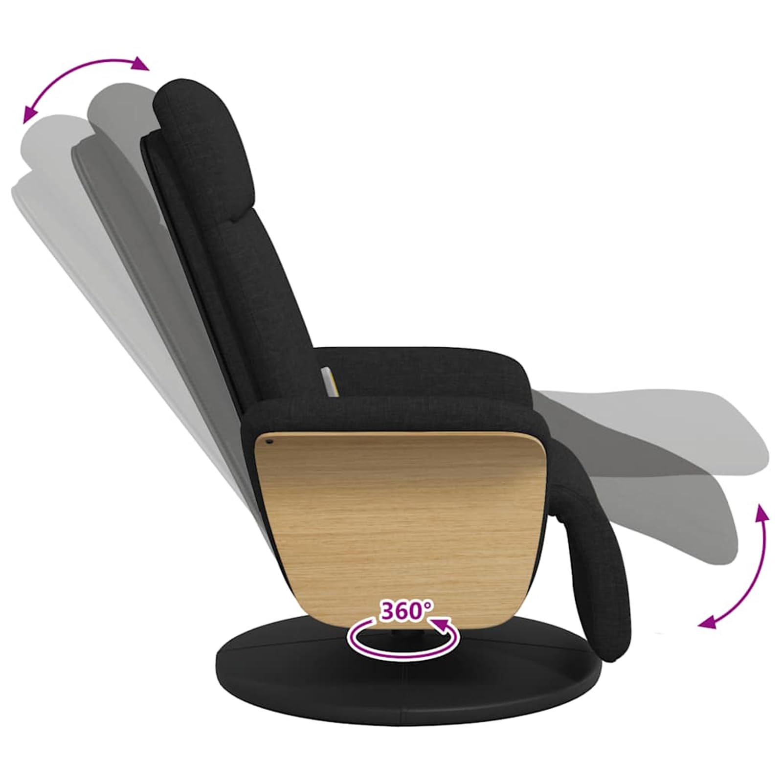 Fotel do masażu z podnóżkiem, ergonomiczne siedzisko z obrotowym cokołem 360°, materiał (100% poliester), czarny, 79 x 128 x 95 cm (pozycja leżąca), dla dorosłych