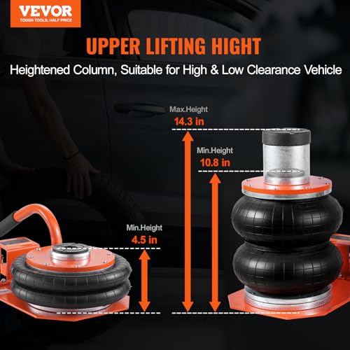VEVOR Air Jack 3 Ton/6600 lbs Two Bag, Space-Saving Lifting up to 14.3\" with 6 Steel Tubes & Thick Rubber Pad, Heightened Column, 3-8S Lifting Pneumatic Air Bag for Car Repair