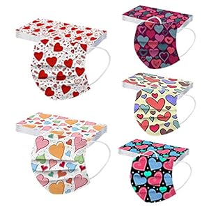 50Pcs Valentines Love Heart Màsk Disposable for Adult Holiday Màsk 3Ply Cute Colored Covering Universal Face Protection