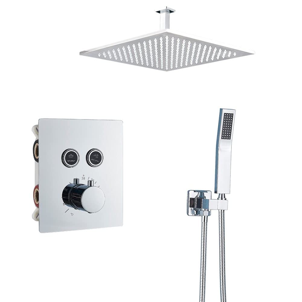 Colonne de douche thermostatique luxe chromée avec grand pommeau effet pluie