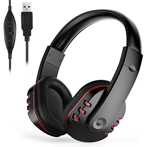 Auriculares gaming cerrados PC con micrófono, sonido envolvente Migvela Cascos con cable USB, viene con botón de fácil acceso, almohadillas giratorias ideal para PC, Laptop PS4 y PS4