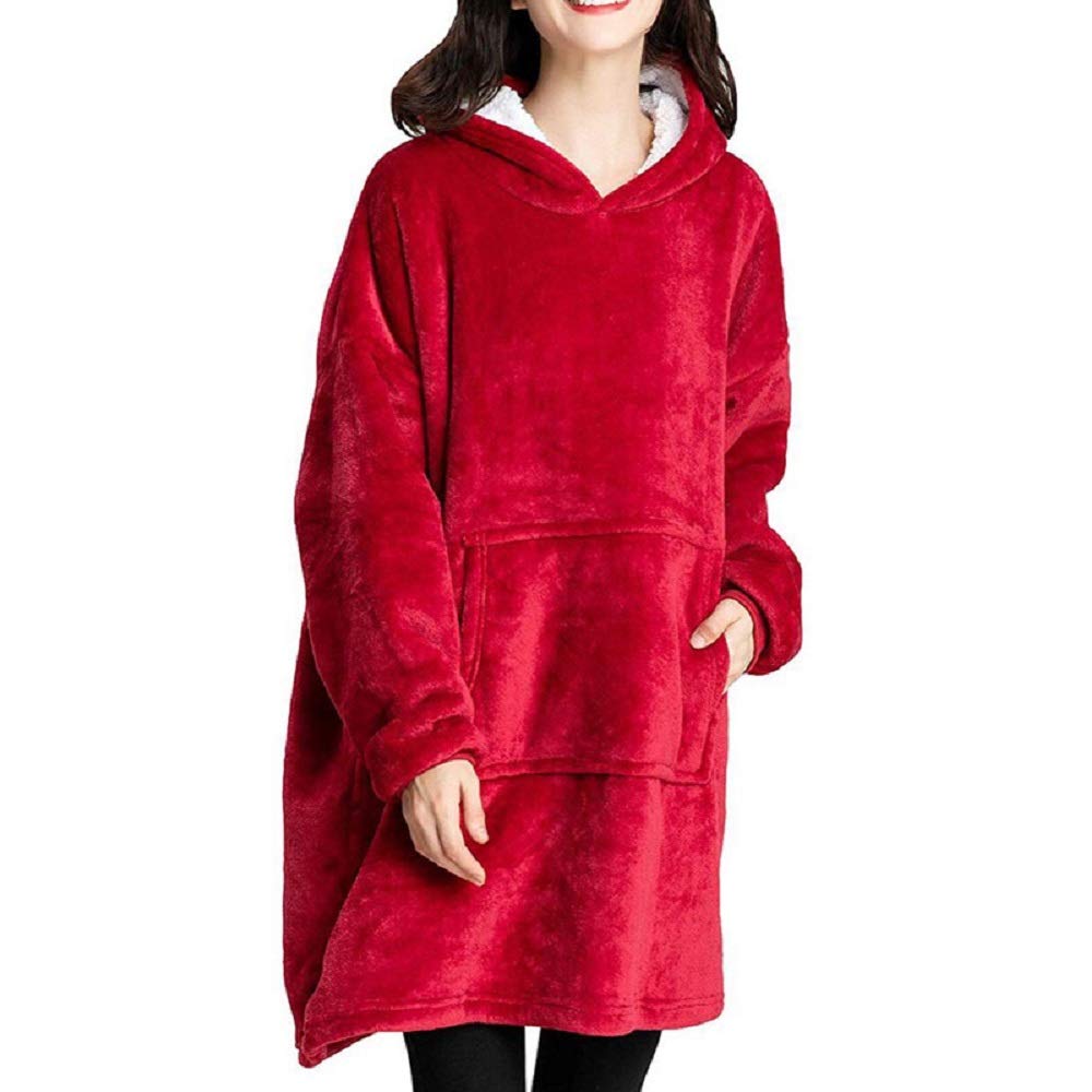 Tristin Unisex Red Hoodie Blanket Sweatshirt With Pocket Women Oversized Sherpa Ultra Soft Sherpa Fleece Warm Comfy Wearable Sweatshirt