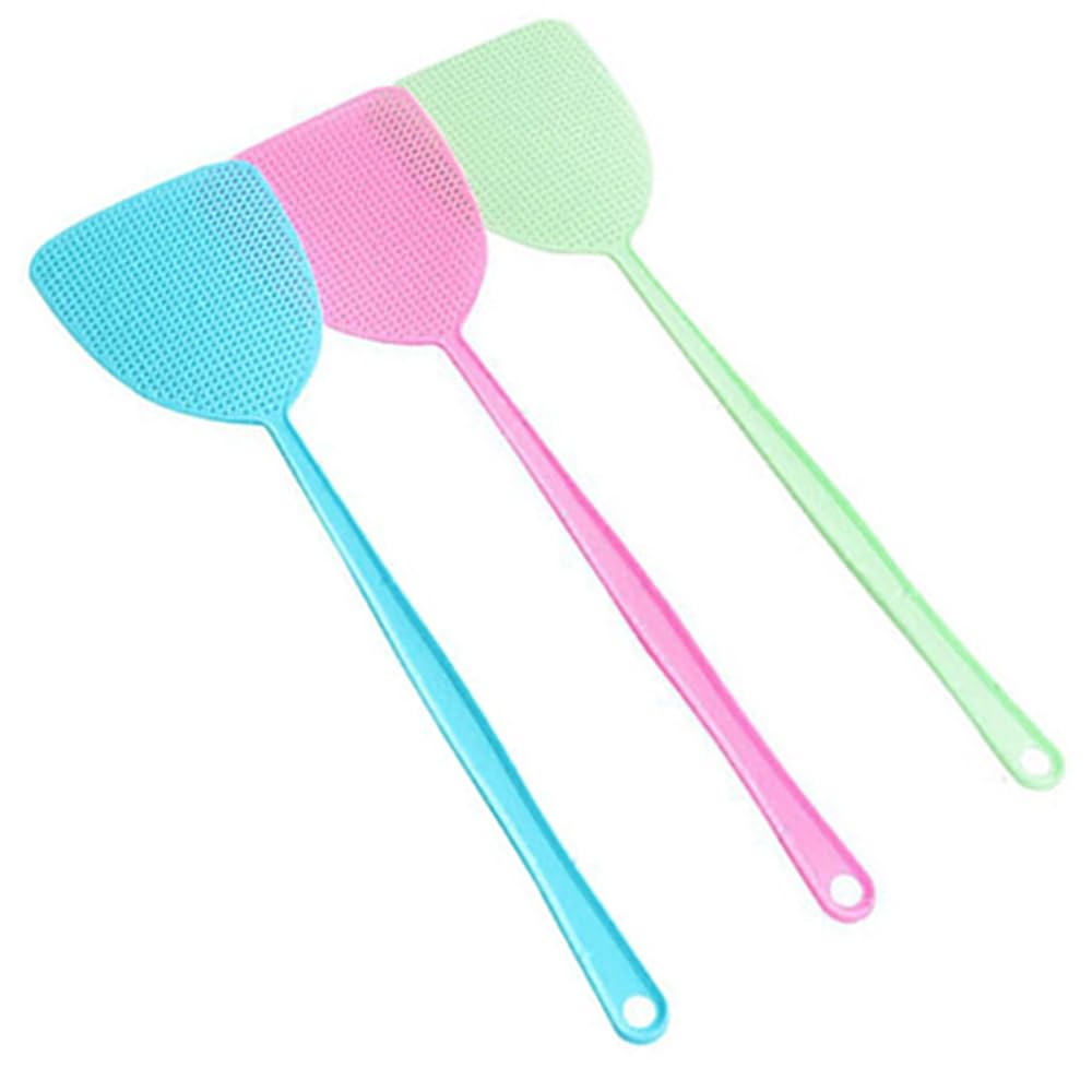 ORiTi Plastic Fly Swatters 3pcs, Strong Durable Flexible Long Handle Manual Fly Swatters Set, Home and Kitchen Helper FlySwatter Assorted Colors.