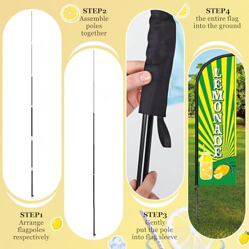 Image of Remagr 2 Pack Lemonade Feather Flag 7 ft Advertising Swooper Flag Sign Windless Lemonade Banner with Pole Kit and Ground Stake for Businesses Restaurants Outside Ground