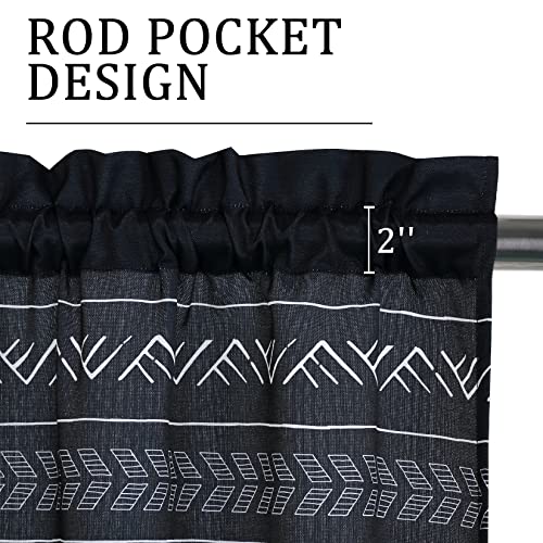 Caremee Boho Kitchen Curtains, 2 Panels Boho Short Window Curtains Geometric Semi-Blackout Window Curtains Farmhouse Country Cafe Curtains For Kitchen Bathroom Bedroom, 26 × 36 Inch, Black Boho #TOP1