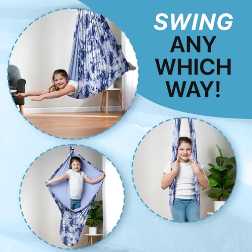Image of Indoor Sensory Swing for Kids or Outdoor - Holds 300lbs, Double-Layer, & 360 Swivel, Calming Compression Therapy Swing Hammock for Kids & Adults with All Hardware - Sensory-Motor Toys & Gifts