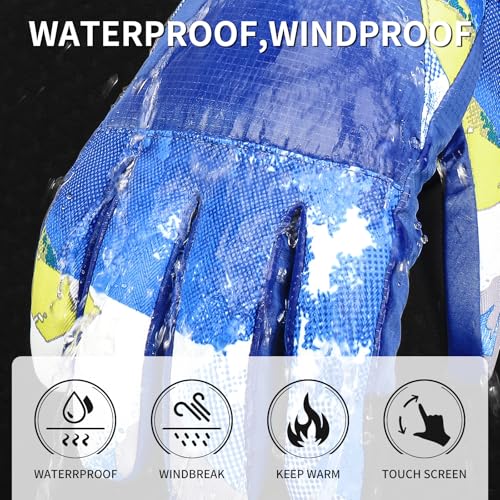 Image of Ski Gloves,Snow Gloves Waterproof Winter Warm Cold Weather Touchscreen Gloves for Parent& Child Kids Skiing,Snowboarding
